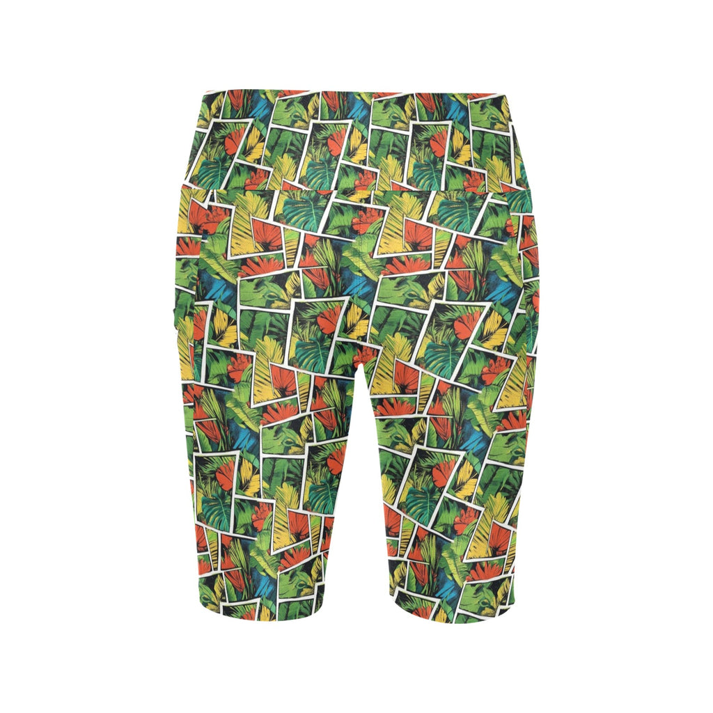 Tropical Comic Book Style Women's Bike Shorts With Side Pockets