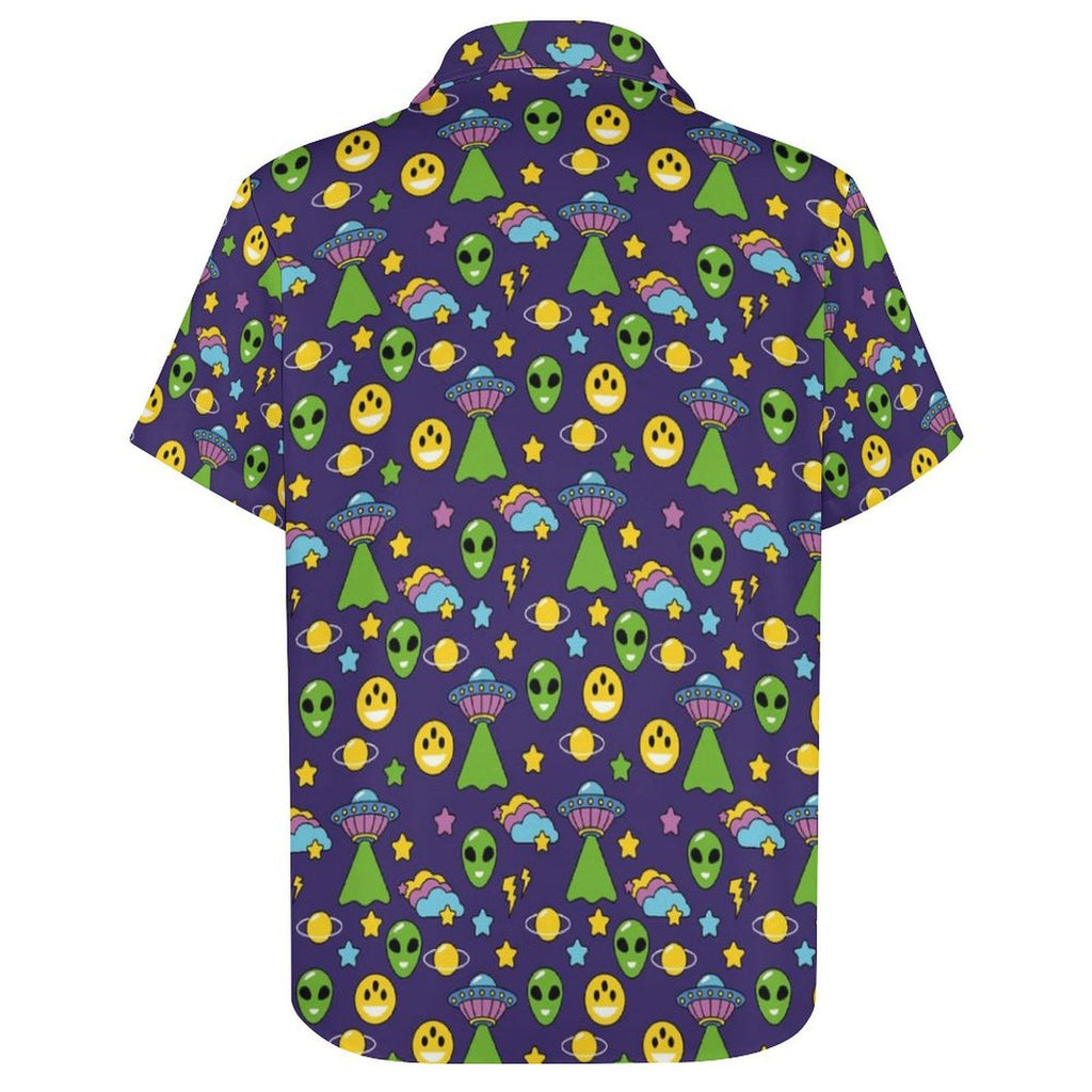 Groovy Alien And UFO Women's Short-Sleeve Button Up Shirt