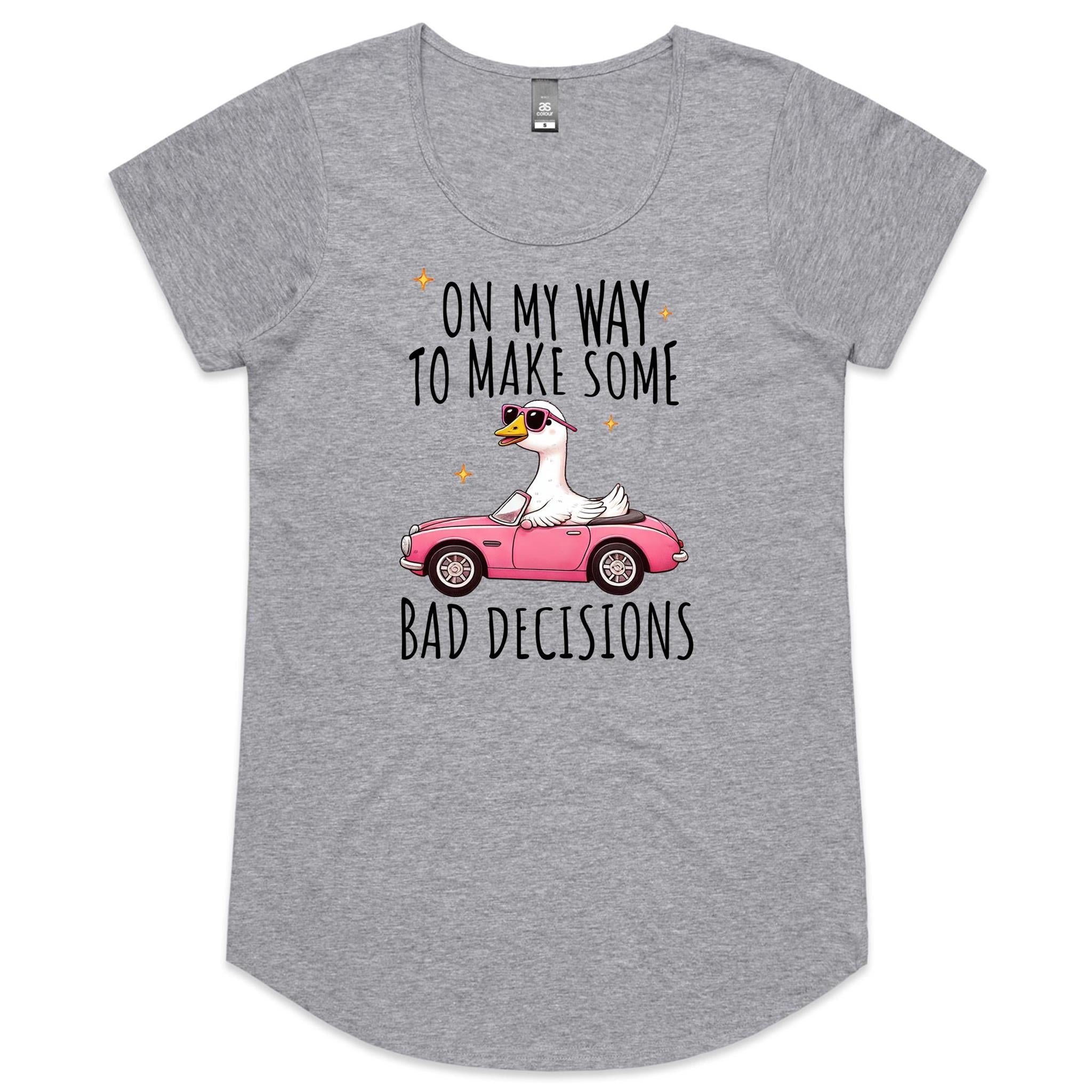 On My Way To Make Some Bad Decisions - Womens Scoop Neck T-Shirt Grey Marle Womens Scoop Neck T-shirt animal Printed In Australia