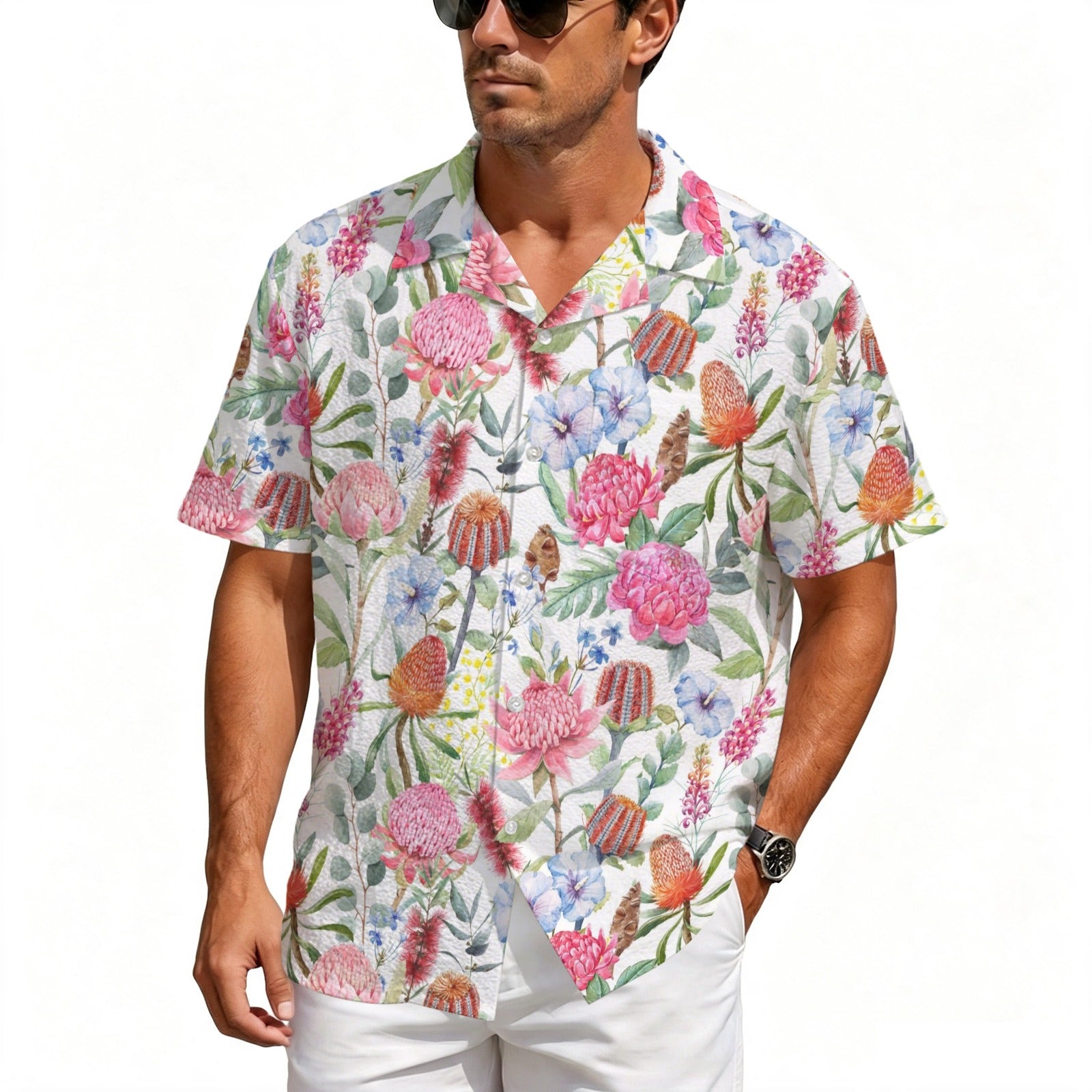 Australian Flowers Men's Crinkle Hawaiian Shirt