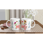Personalised Mum With Flowers And Butterflies 11oz Ceramic Mug Ceramic White Personalised 11oz Mug Globally Fulfilled Mum