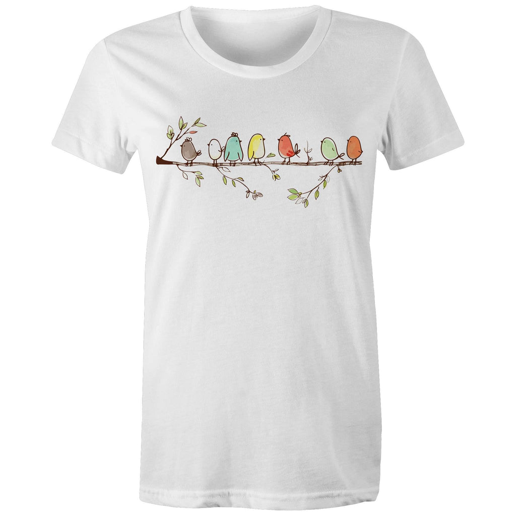 Birds On A Branch - Womens T-shirt White Womens T-shirt animal Printed In Australia