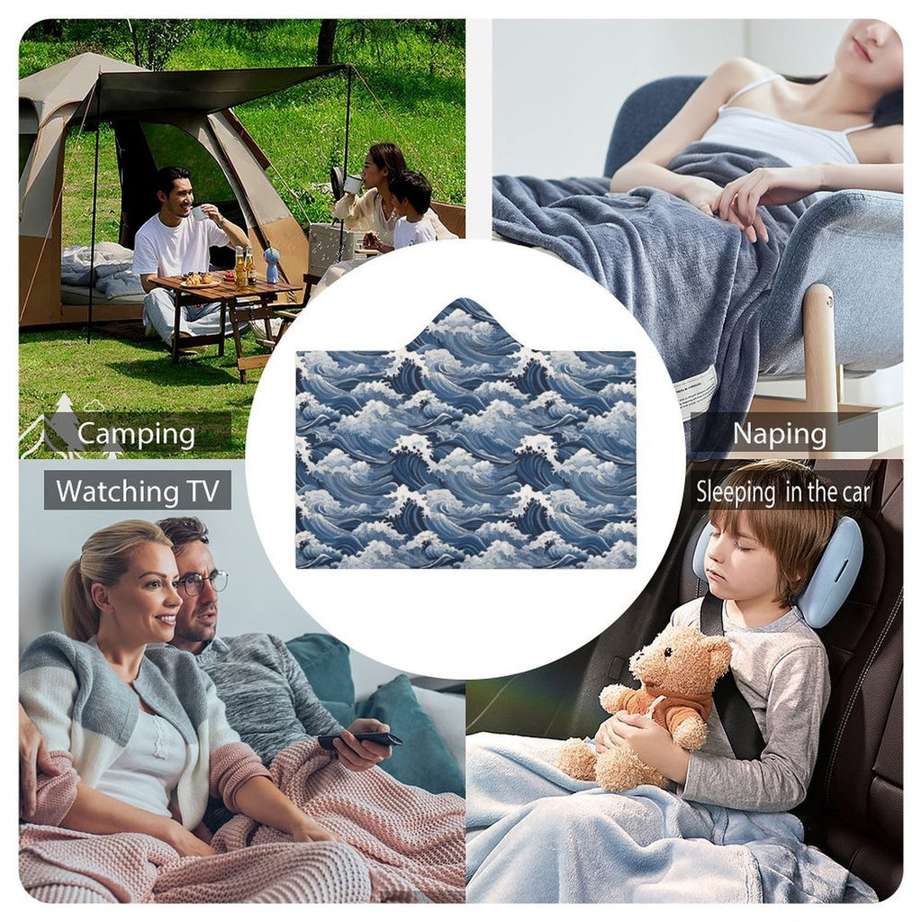 Japanese Waves Kids Hooded Blanket 100cm x 130cm