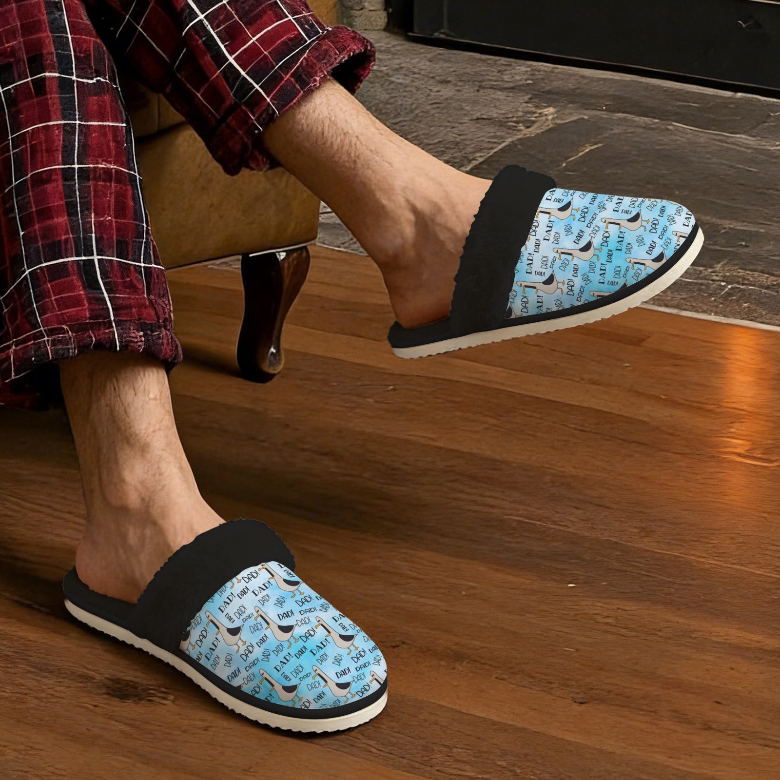 Dad Seagull Men's Fur Trim Thick-Sole Indoor Slippers Men's Fur Trimmed Slippers animal Dad Printed Offshore