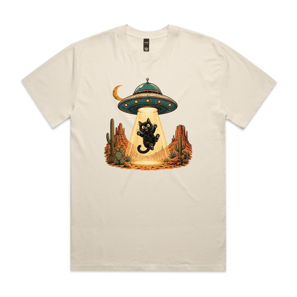 Black Cat Alien UFO Abduction AS Colour Heavy Faded Tee Faded ecru Heavy Faded T-shirt animal Printed In Australia Sci Fi