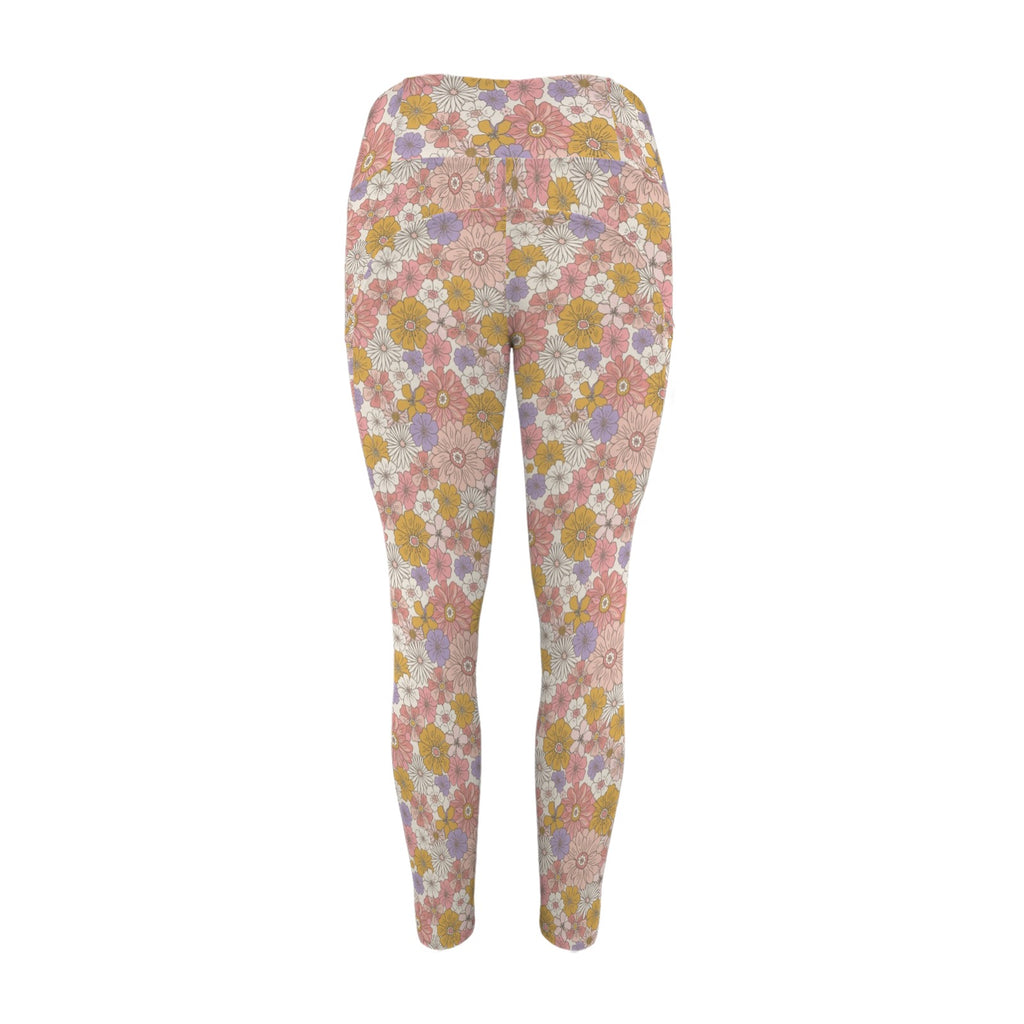 Faded Floral Women's High Waist Pockets Yoga Leggings