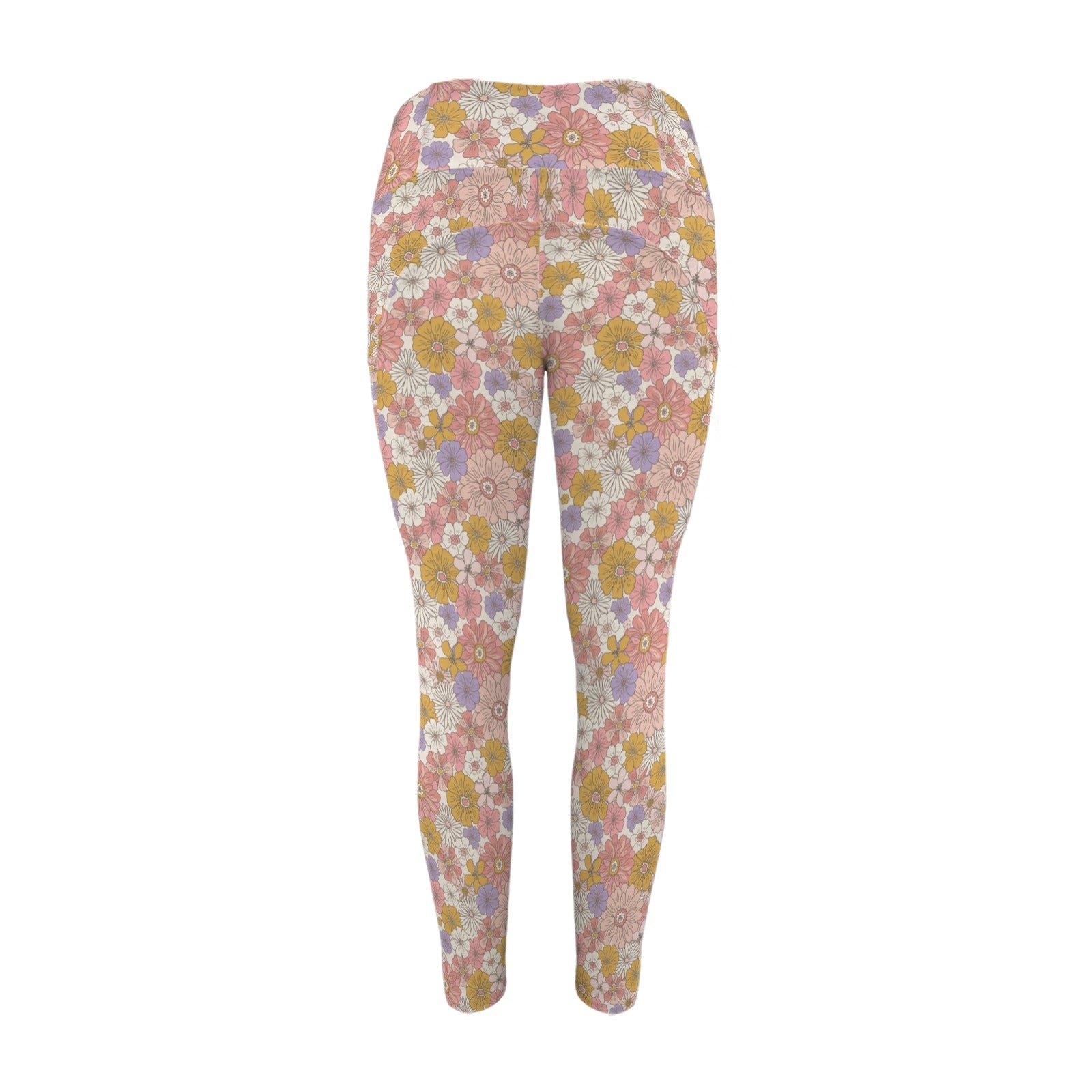 Faded Floral Women's High Waist Pockets Yoga Leggings