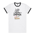 Just One More Chapter, Books Men's AS Colour Ringer Tee White Black Ringer T-Shirt Printed In Australia Reading