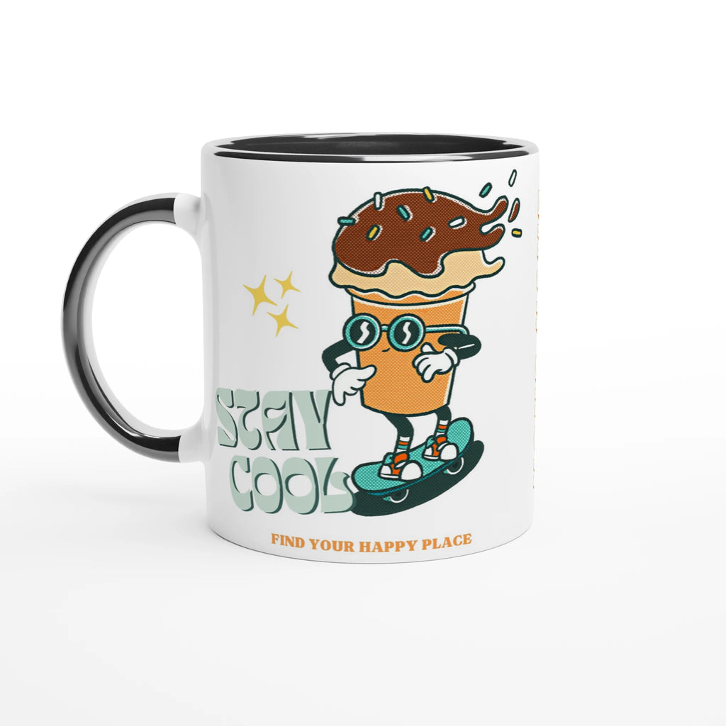 Personalise - Stay Cool, Ice Cream - White 11oz Ceramic Mug Ceramic Black Personalised Mug customise Globally Fulfilled personalise Retro