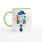 Personalise - Best Dad, Hat And Tie - White 11oz Ceramic Mug Ceramic Green Personalised Mug customise Dad Globally Fulfilled personalise