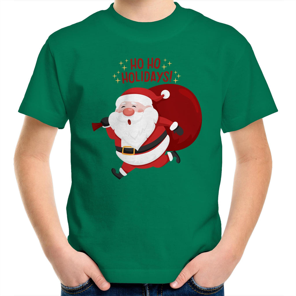 Santa Ho Ho Holidays, Christmas - Kids Youth T-Shirt Kelly Green Kids Christmas T-shirt Christmas Printed In Australia