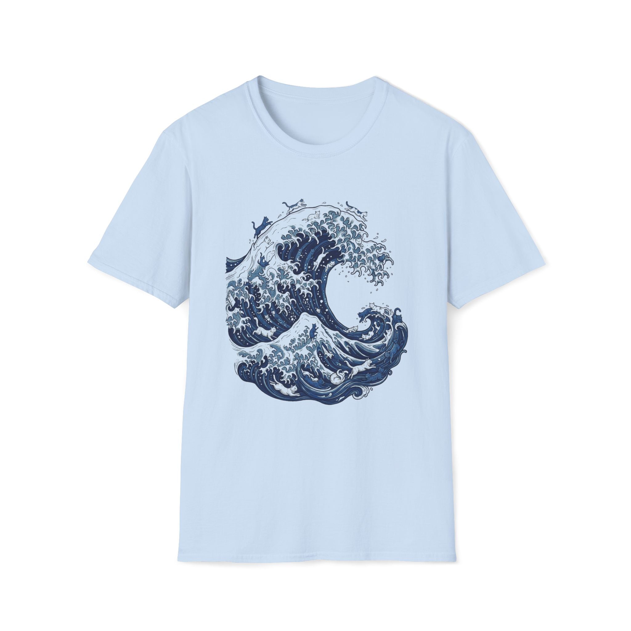 Cats On The Great Wave Unisex T-Shirt Light Blue Unisex Adult T-shirt animal Globally Fulfilled Ocean