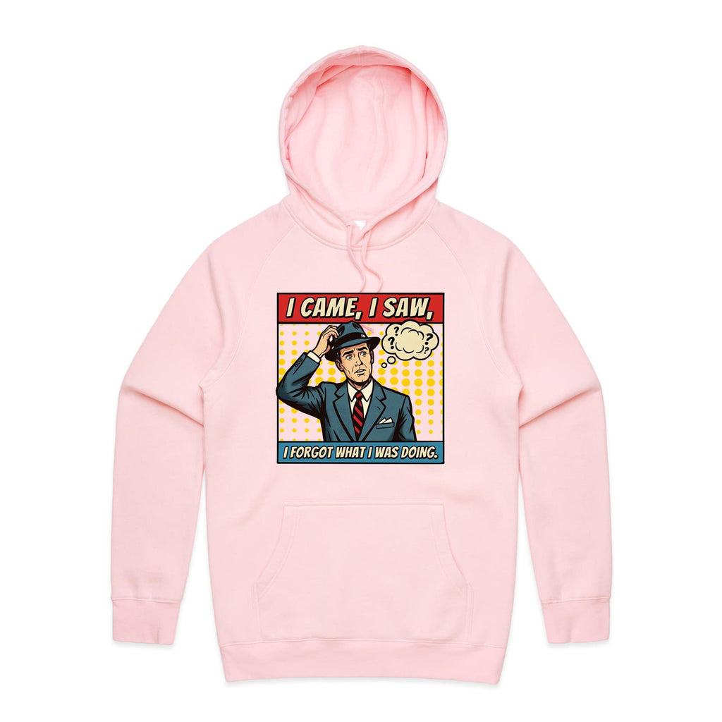 I Came, I Saw, I Forgot What I Was Doing, Retro Gentleman Men's AS Colour Hoodie Pink Mens Hoodie comic Dad Printed In Australia