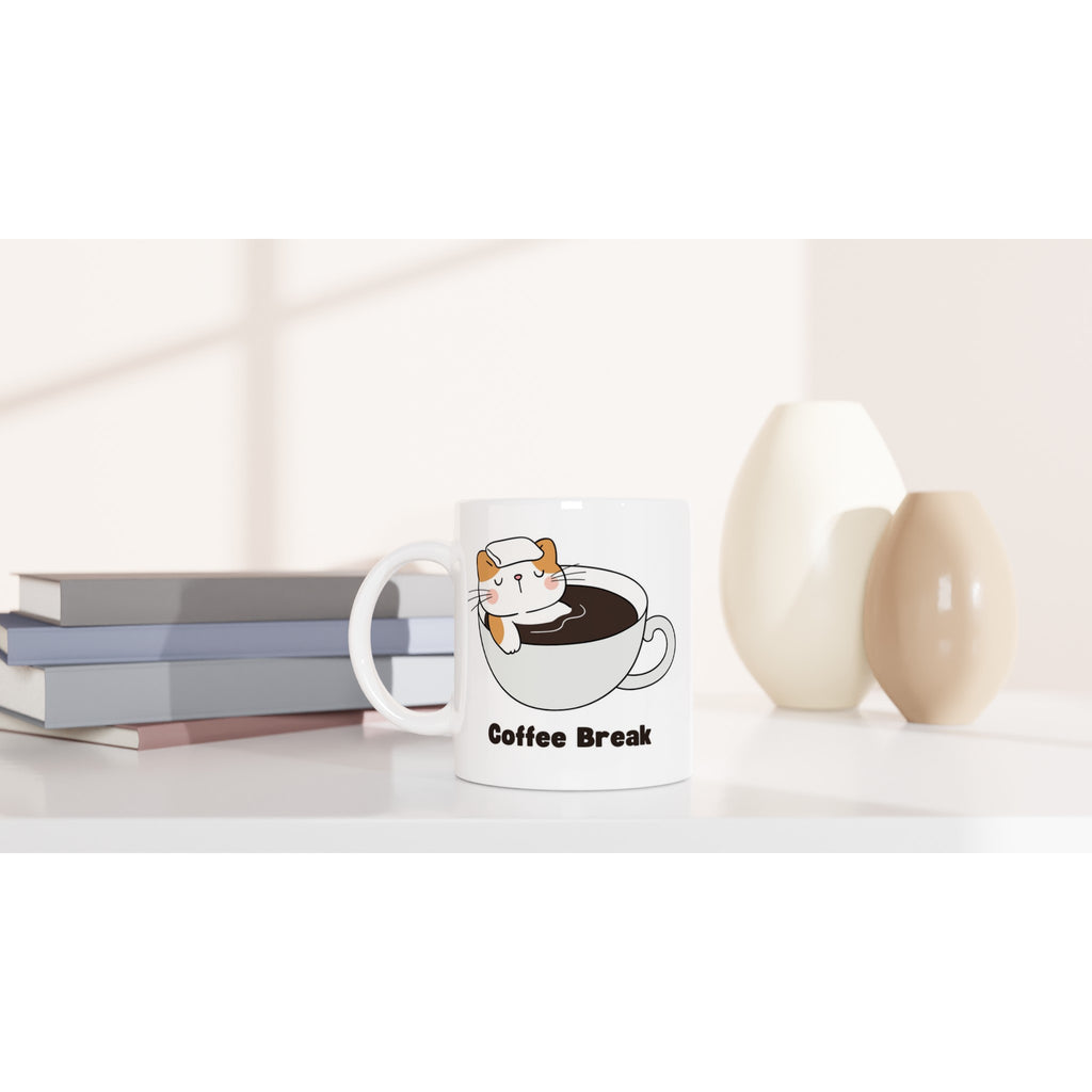 Cat Coffee Break - White 11oz Ceramic Mug White 11oz Mug animal Coffee Globally Fulfilled
