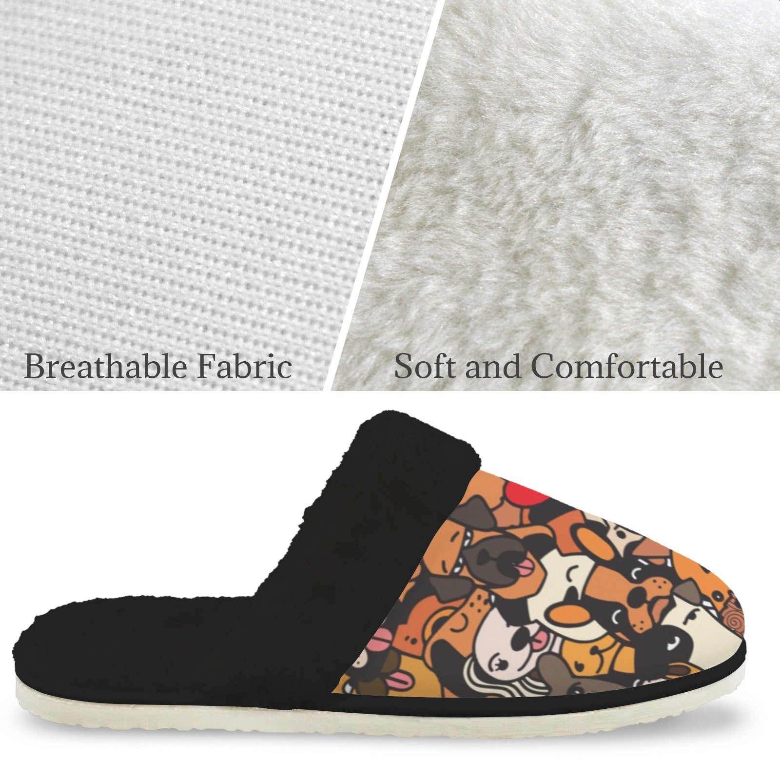 All The Dogs Men's Fur Trim Thick-Sole Indoor Slippers Men's Fur Trimmed Slippers animal Printed Offshore