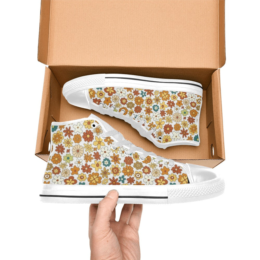 70's Style Floral Men's High Top Canvas Shoes Men's Classic High Top Canvas Shoes Printed Offshore Retro