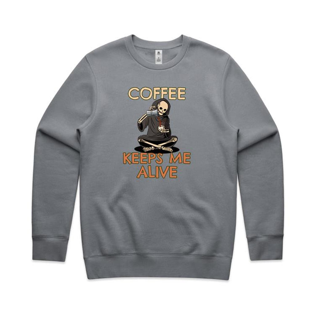 Coffee Keeps Me Alive, Skeleton - AS Colour Stencil Crew Sweatshirt Gravel Sweatshirt Coffee Printed In Australia