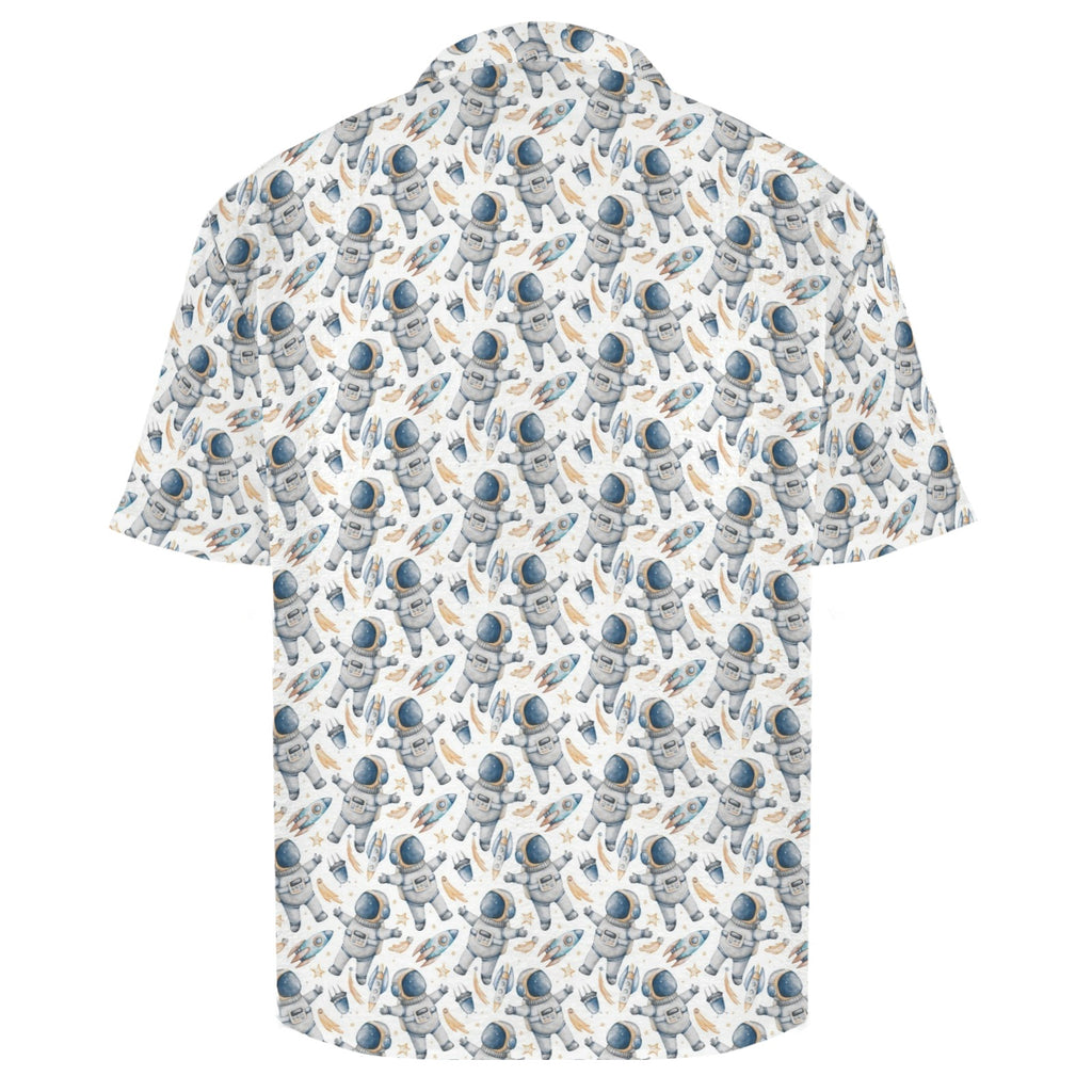 Astronauts And Rocket Ships Men's Crinkle Hawaiian Shirt