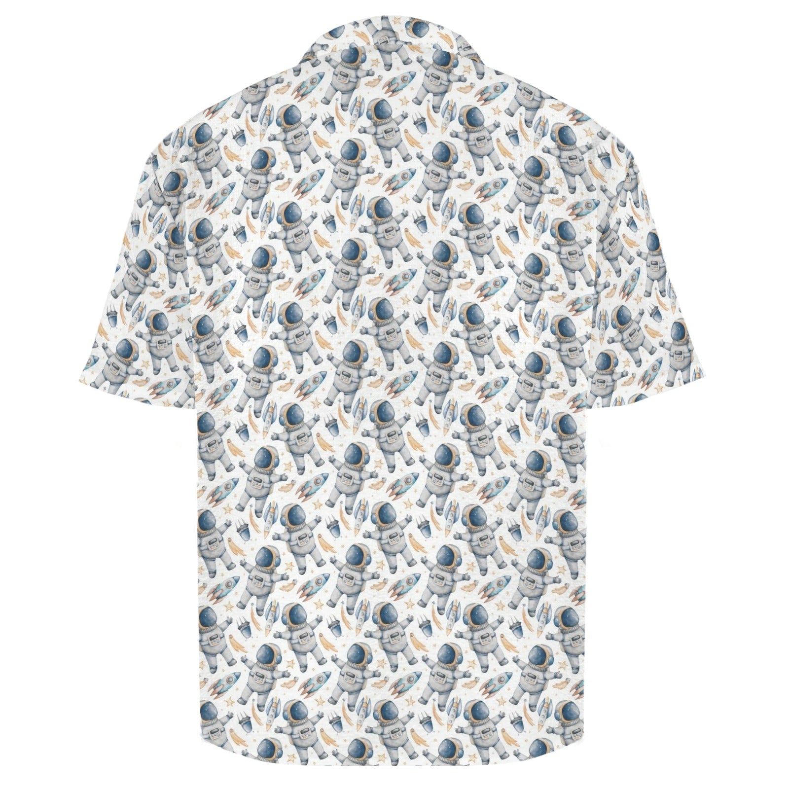 Astronauts And Rocket Ships Men's Crinkle Hawaiian Shirt