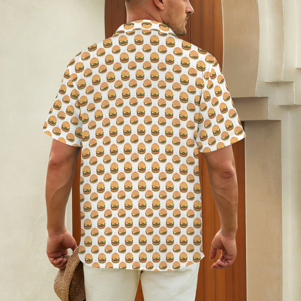 Hamburgers on White Men's Short Sleeve Hawaiian Shirt Men's Hawaiian Shirt (New) Food Printed Offshore