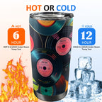 Retro Vinyl Records - 20oz Mobile Tumbler with Lid (Black Lock) 20oz Travel Mug Music Printed Offshore Retro