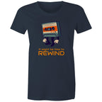 Cassette Tape, It Might Be Time To Rewind - Womens T-shirt Navy Womens T-shirt Music Printed In Australia Retro