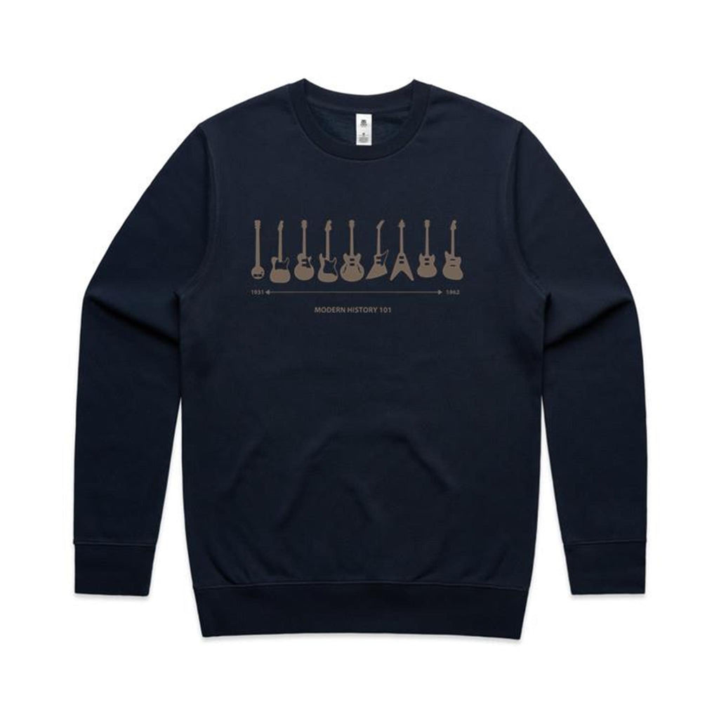 Guitar Timeline - AS Colour Stencil Crew Sweatshirt Navy Sweatshirt Music Printed In Australia