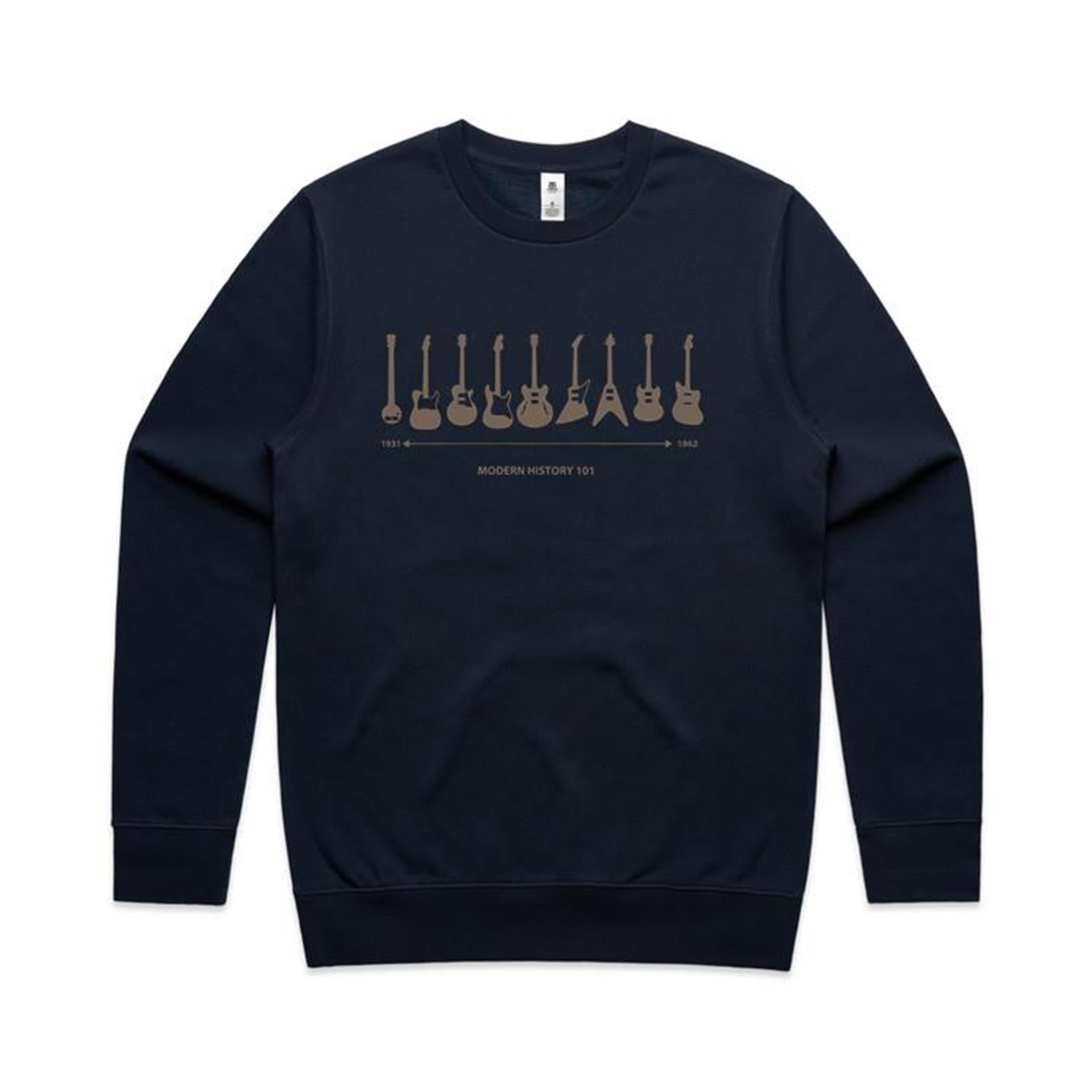 Guitar Timeline - AS Colour Stencil Crew Sweatshirt Navy Sweatshirt Music Printed In Australia