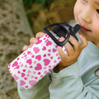 Pink Hearts On White 12oz Kids Water Bottle with Straw Lid
