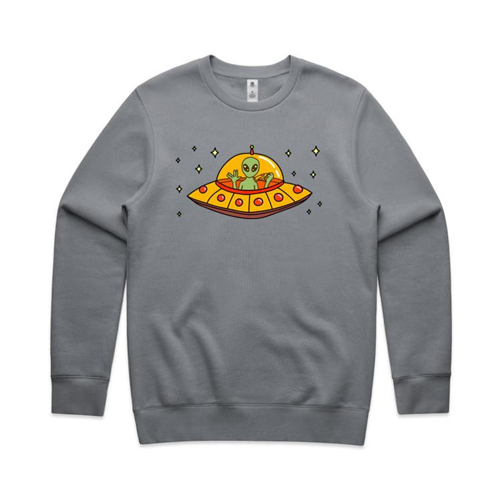 Alien Pizza - AS Colour Stencil Crew Gravel Sweatshirt Food Printed In Australia Sci Fi