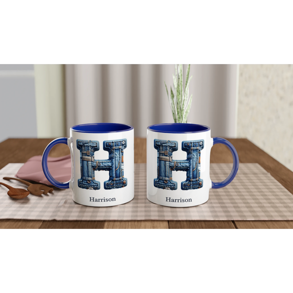Blue Denim Initial - 11oz Ceramic Mug Personalised 11oz Mug customise Globally Fulfilled Initial Name personalise
