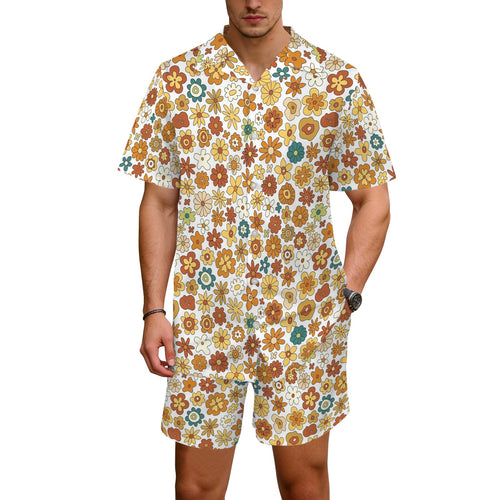70's Style Floral Men's Hawaiian Shirt & Shorts Set