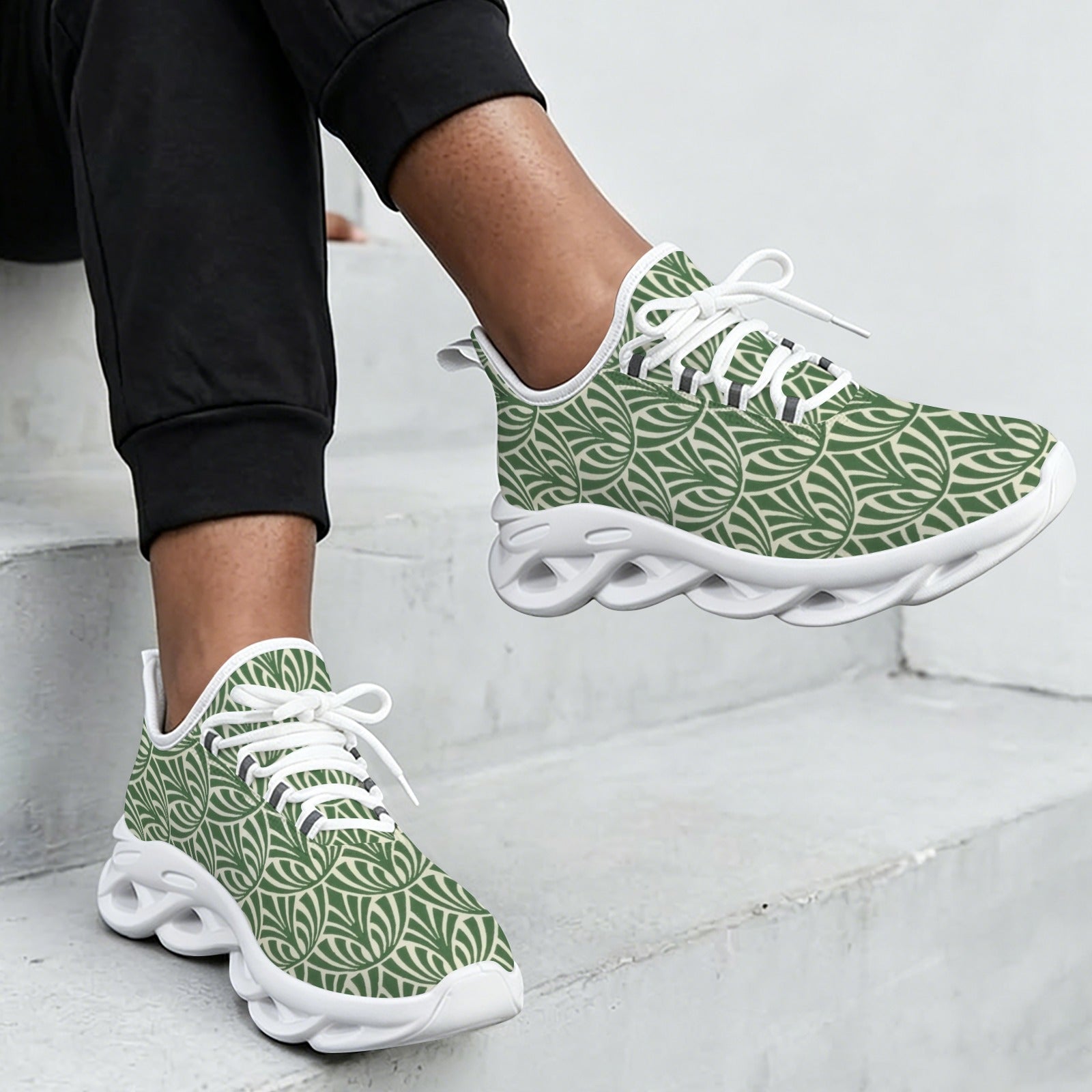Green Pattern Women's Twisted Sole Sneakers
