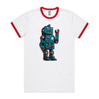 Robot - Staple Ringer Tee White Red Ringer T-Shirt Printed In Australia Sci Fi Tech