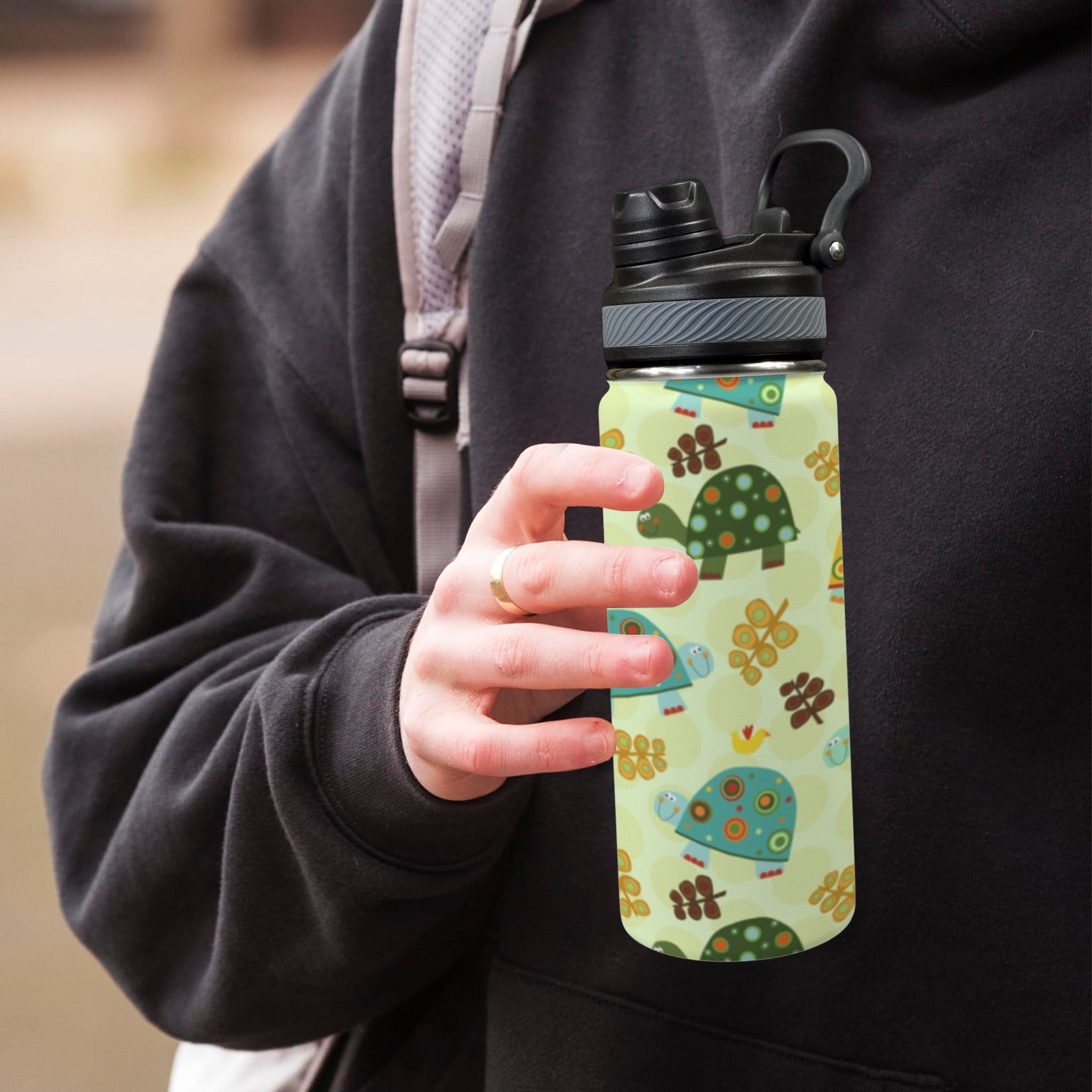 Retro Turtles - Insulated Water Bottle with Dual-Use Lid (18oz) Insulated Water Bottle with Dual-Use Lid (18oz) animal Ocean Printed Offshore