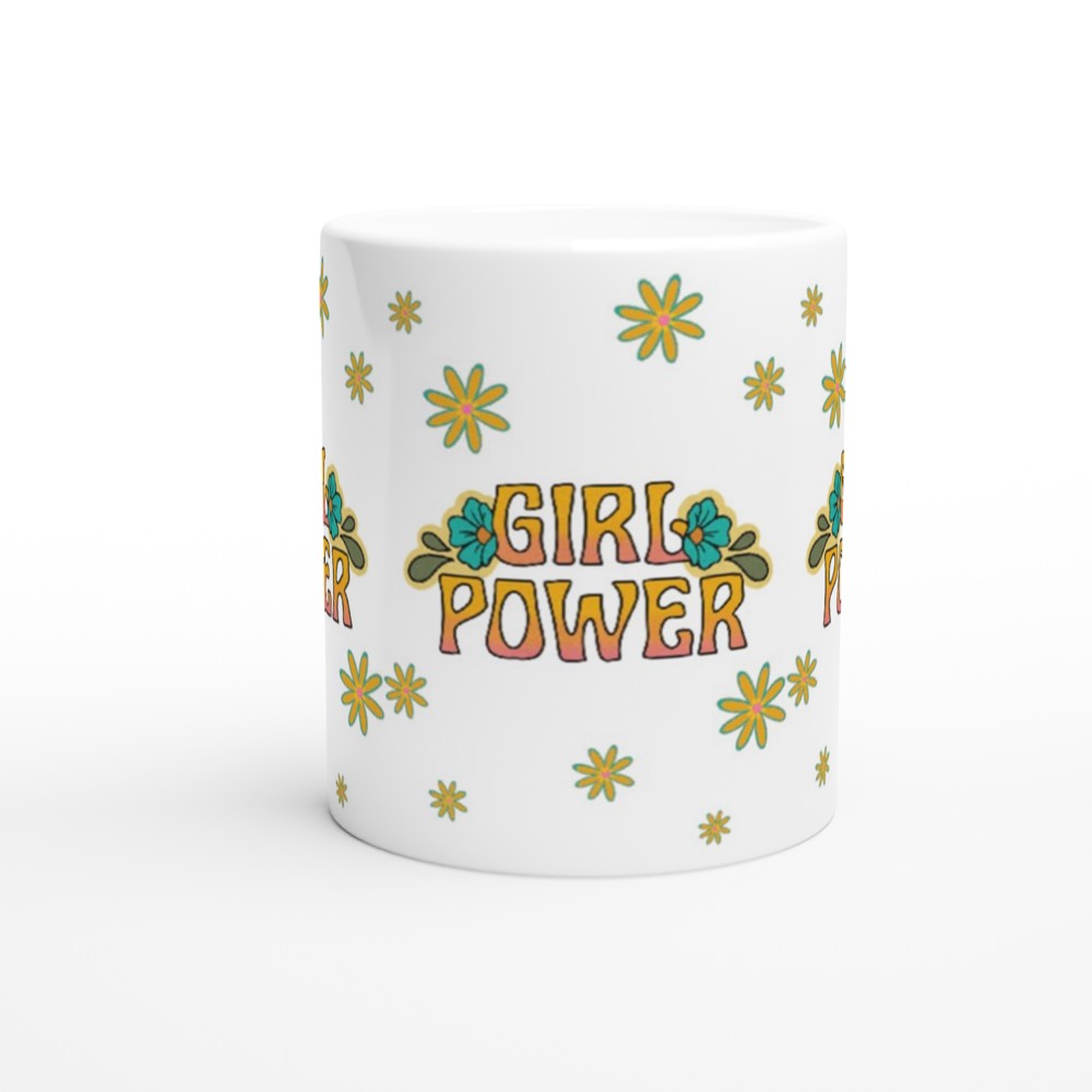 Girl Power - White 11oz Ceramic Mug White 11oz Mug fun Globally Fulfilled retro