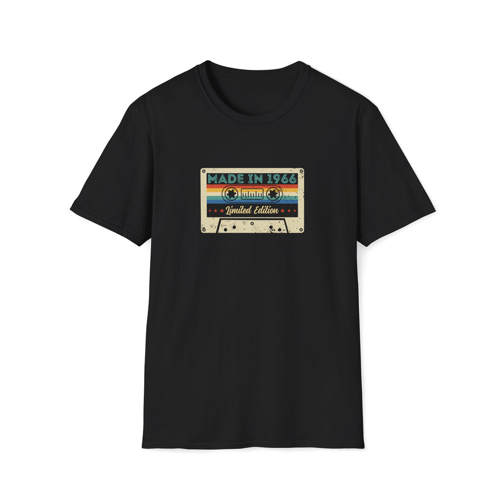60th Birthday Made in 1966 Cassette Tape Unisex T-Shirt Black Unisex Adult T-shirt Birthday Globally Fulfilled