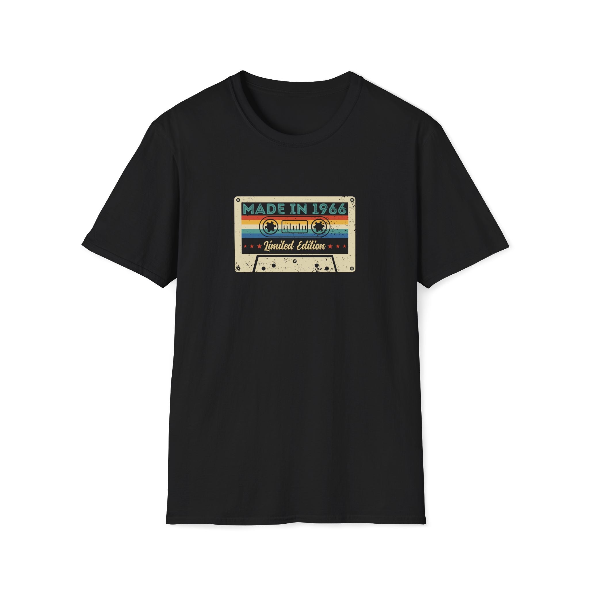 60th Birthday Made in 1966 Cassette Tape Unisex T-Shirt Black Unisex Adult T-shirt Birthday Globally Fulfilled