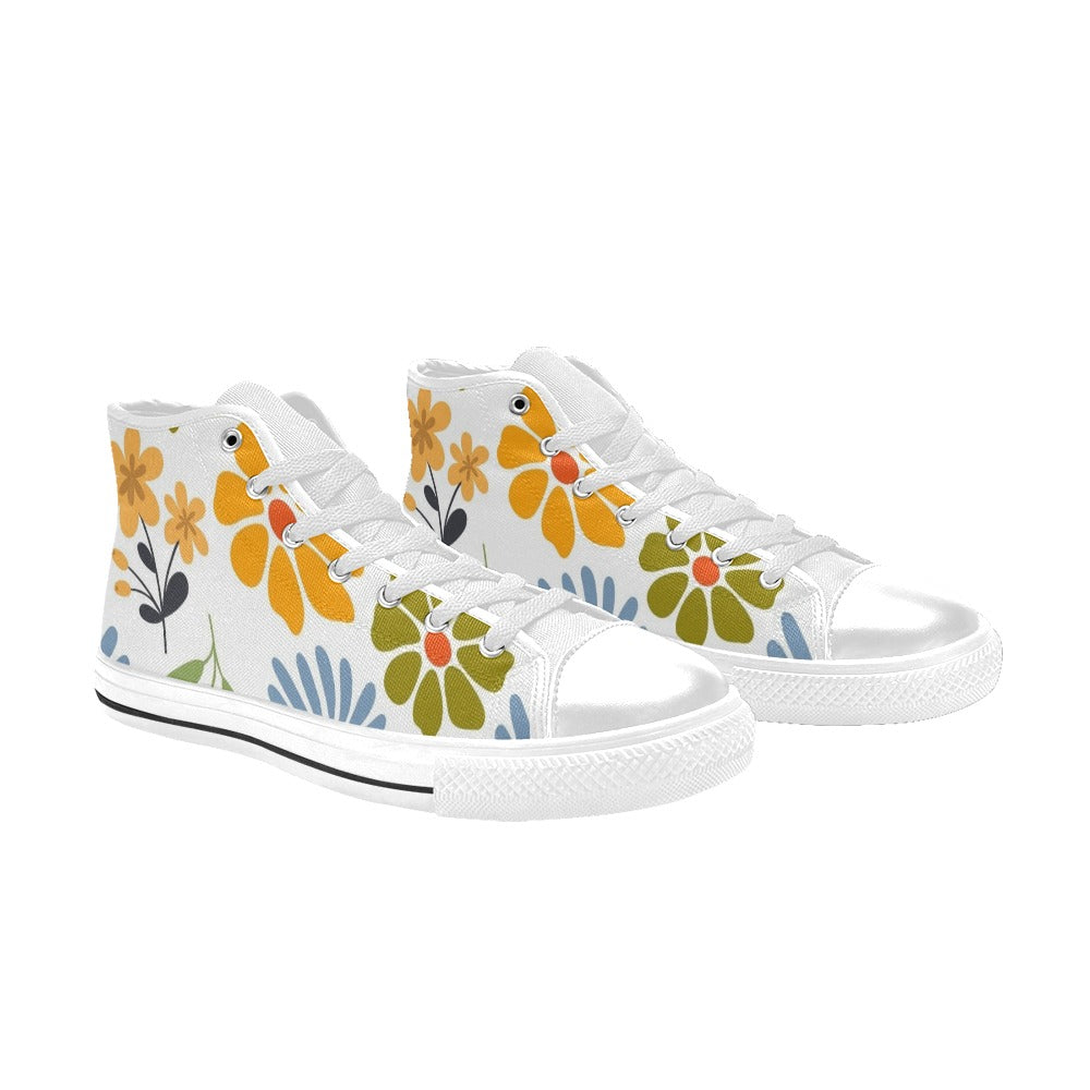 Vintage Boho Flowers Women's High Top Canvas Shoes Womens Classic High Top Shoes Plants Printed Offshore