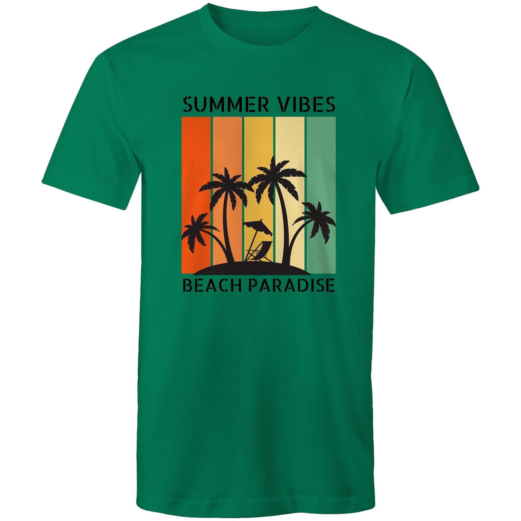 Beach Paradise, Summer Vibes - Mens T-Shirt Kelly Green Mens T-shirt Printed In Australia Summer Surf