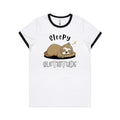 Sleepy Slothitude Women's AS Colour Ringer Tee White Black Womens Ringer T-shirt animal Printed In Australia