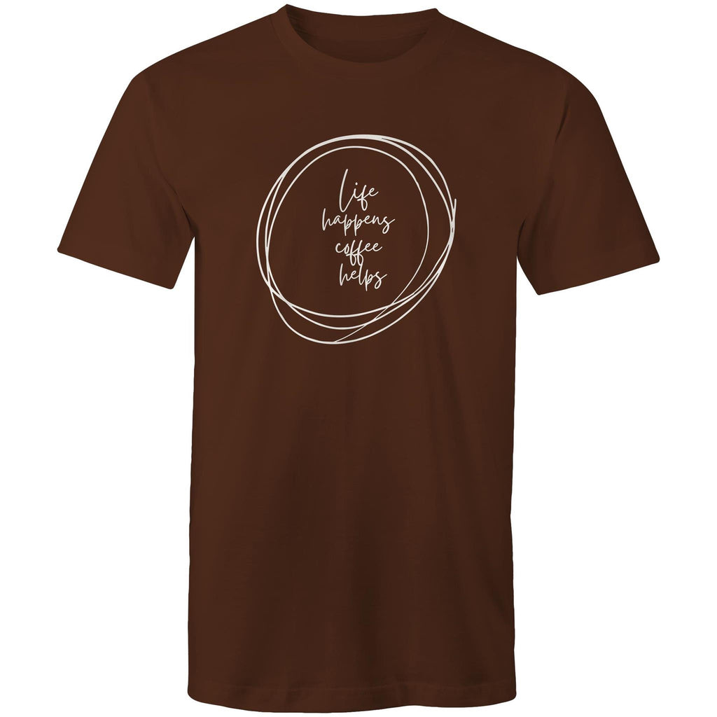 Life Happens, Coffee Helps - Mens T-Shirt Dark Chocolate Mens T-shirt Coffee Printed In Australia