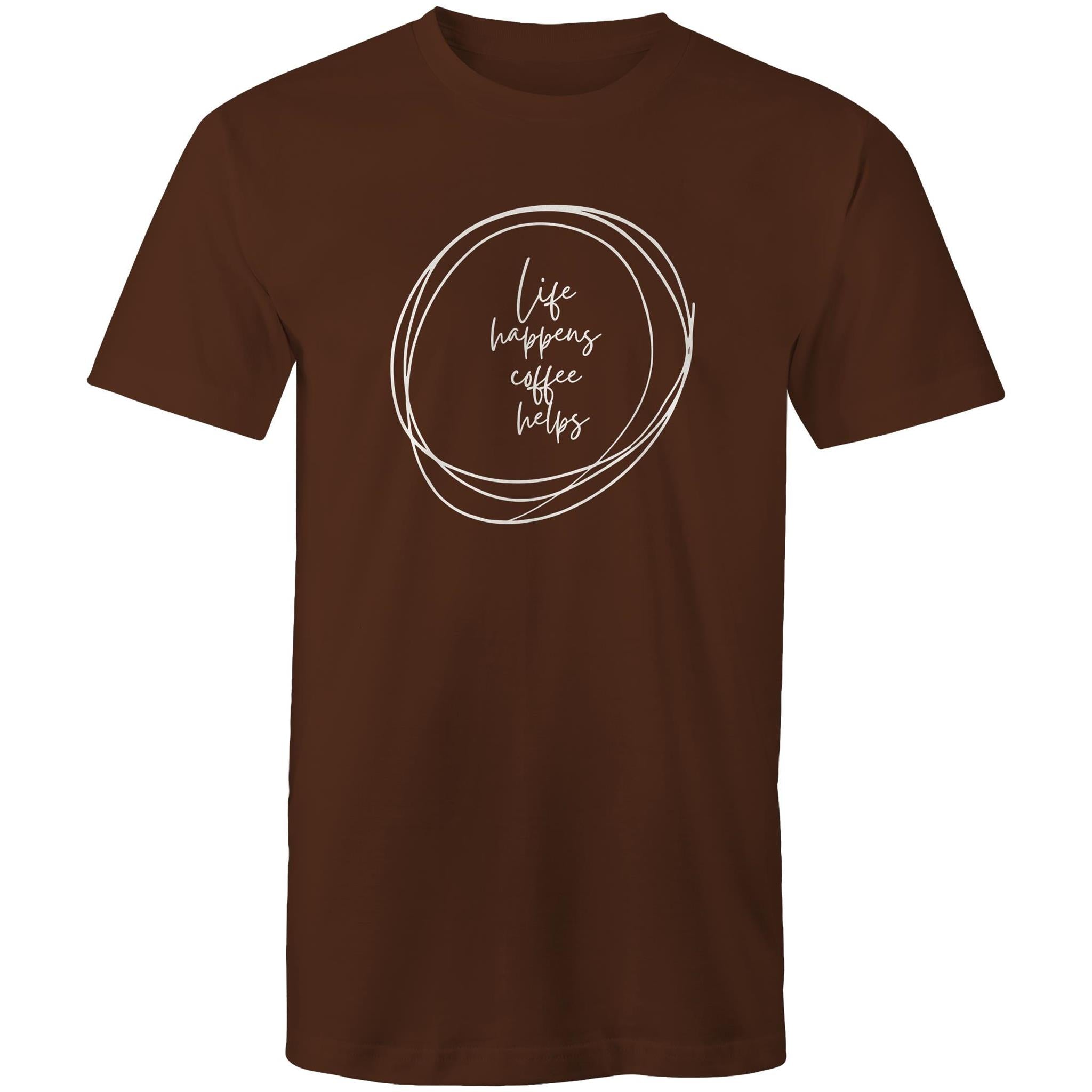 Life Happens, Coffee Helps - Mens T-Shirt Dark Chocolate Mens T-shirt Coffee Printed In Australia