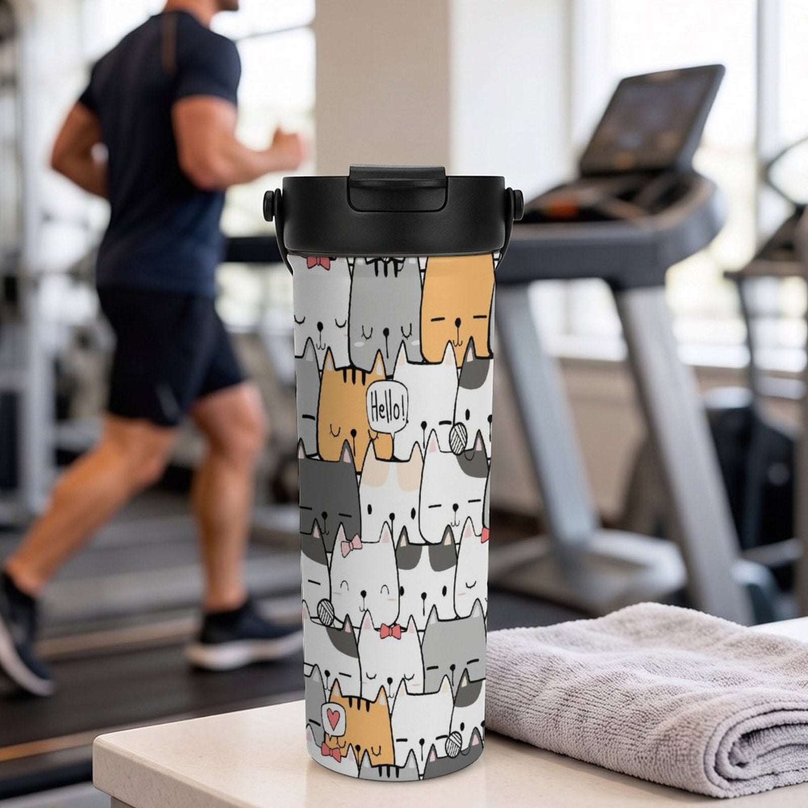 Cat Hello 20oz Tea Tumbler with Carry Handle