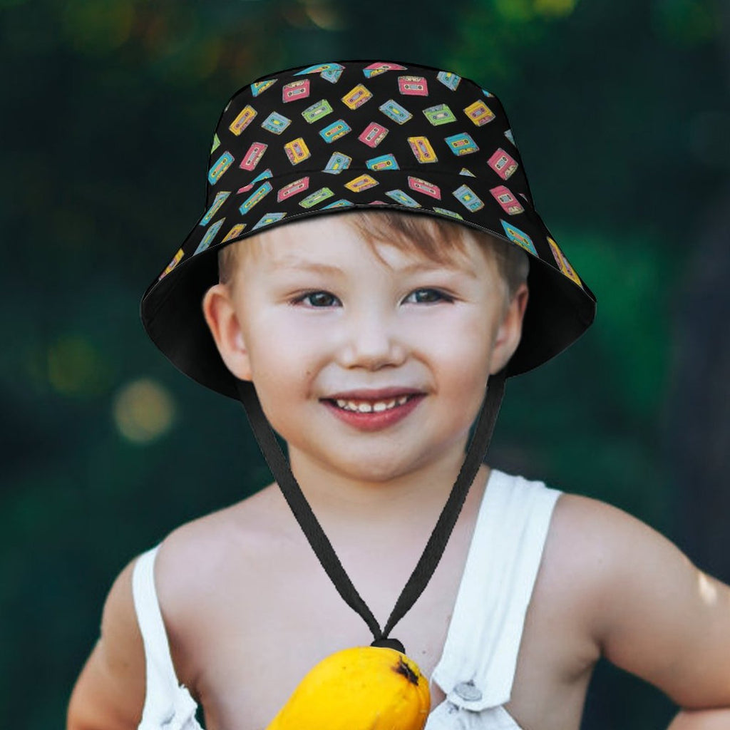 Colourful Cassette Tapes Kids Bucket Hat Kids Bucket Hat Music Printed Offshore Retro
