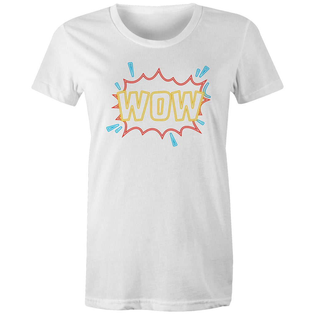 Wow, Comic Book - Womens T-shirt White Womens T-shirt comic Printed In Australia