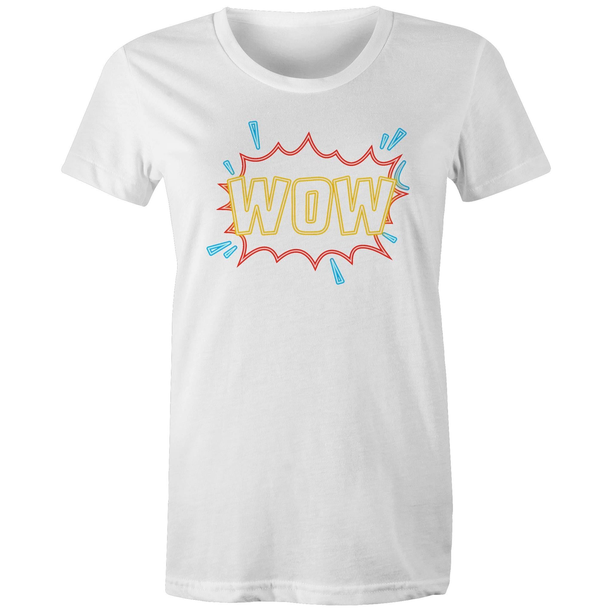 Wow, Comic Book - Womens T-shirt White Womens T-shirt comic Printed In Australia