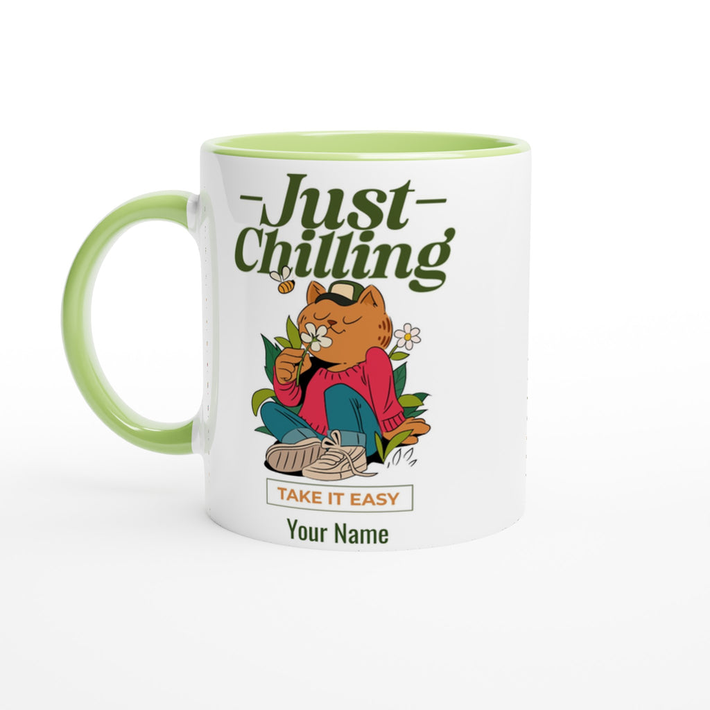 Personalised - Just Chilling - White 11oz Ceramic Mug with Color Inside Ceramic Green Personalised 11oz Mug Customise Globally Fulfilled Name Personalise