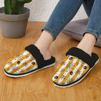 Halloween Stripe Women's Fur Trim Thick-Sole Indoor Slippers Women's Fur Trimmed Slippers Halloween Printed Offshore