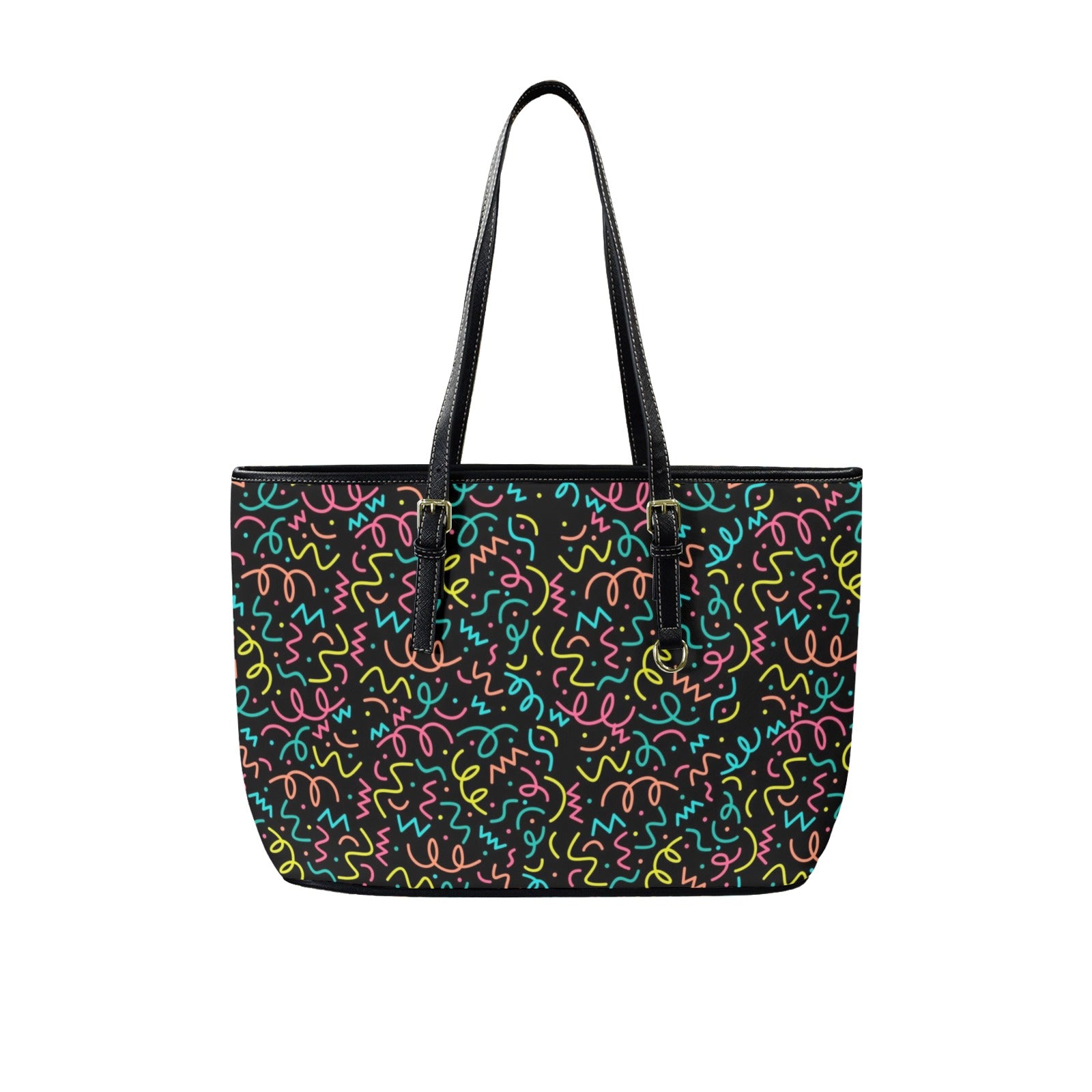 Squiggle Time - Leather Tote Bag-Large
